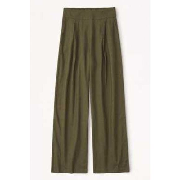 Abercrombie & Fitch green Linen-Blend Ultra Wide-Leg Pant